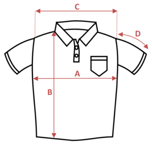 polo t-shirt mockup with size measurements